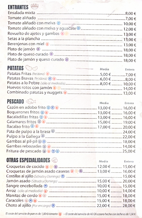 Carta Bar La Estrella Parte 1